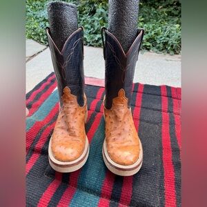 Anderson Bean Two-Tone Brown and Black Ostrich Print Western Boots